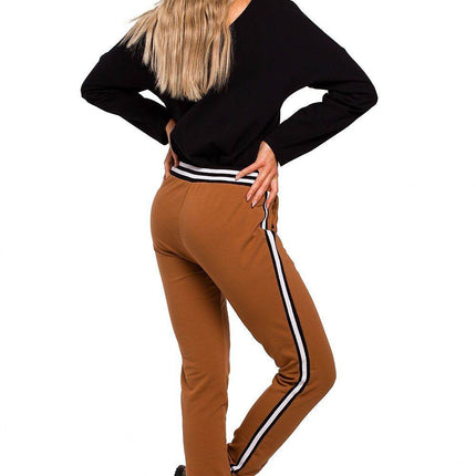 Two-Tone Cotton Jogger Pants with Ribbed Cuffs and Leg Piping - MimiStylez