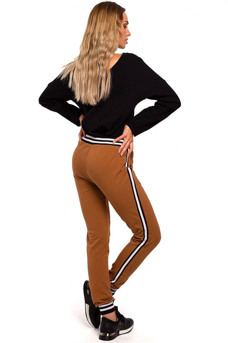 Two-Tone Cotton Jogger Pants with Ribbed Cuffs and Leg Piping - MimiStylez