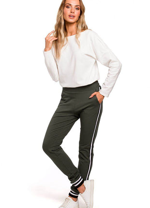 Two-Tone Cotton Jogger Pants with Ribbed Cuffs and Leg Piping - MimiStylez