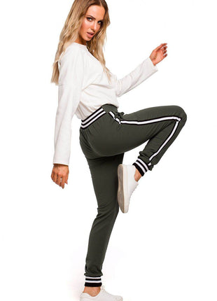 Two-Tone Cotton Jogger Pants with Ribbed Cuffs and Leg Piping - MimiStylez