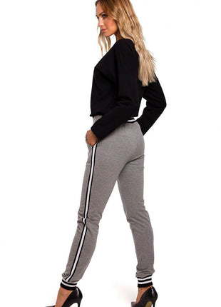 Two-Tone Cotton Jogger Pants with Ribbed Cuffs and Leg Piping - MimiStylez