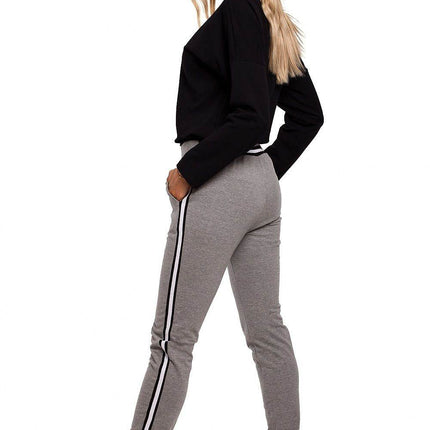 Two-Tone Cotton Jogger Pants with Ribbed Cuffs and Leg Piping - MimiStylez