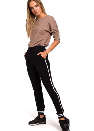 Two-Tone Cotton Jogger Pants with Ribbed Cuffs and Leg Piping - MimiStylez