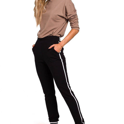 Two-Tone Cotton Jogger Pants with Ribbed Cuffs and Leg Piping - MimiStylez