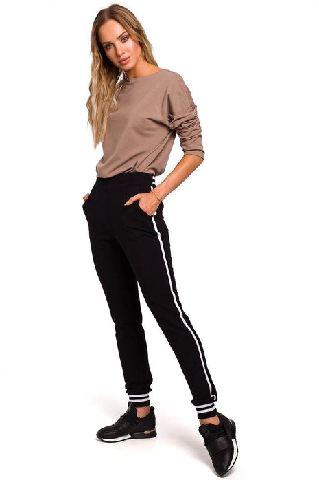 Two-Tone Cotton Jogger Pants with Ribbed Cuffs and Leg Piping - MimiStylez