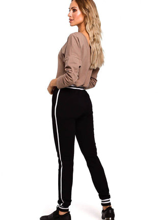 Two-Tone Cotton Jogger Pants with Ribbed Cuffs and Leg Piping - MimiStylez