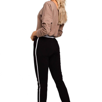 Two-Tone Cotton Jogger Pants with Ribbed Cuffs and Leg Piping - MimiStylez