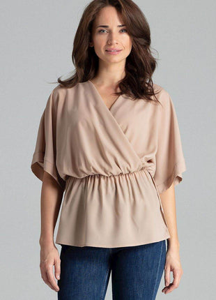 Loose-Fit Blouse with Short Kimono Sleeves & Envelope Neckline - MimiStylez