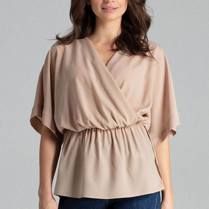 Loose-Fit Blouse with Short Kimono Sleeves & Envelope Neckline - MimiStylez
