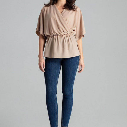 Loose-Fit Blouse with Short Kimono Sleeves & Envelope Neckline - MimiStylez