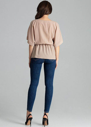 Loose-Fit Blouse with Short Kimono Sleeves & Envelope Neckline - MimiStylez