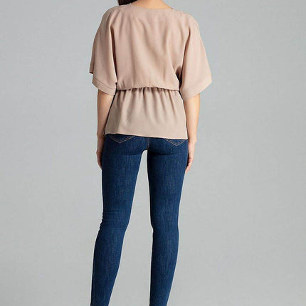 Loose-Fit Blouse with Short Kimono Sleeves & Envelope Neckline - MimiStylez