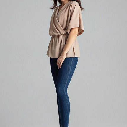 Loose-Fit Blouse with Short Kimono Sleeves & Envelope Neckline - MimiStylez