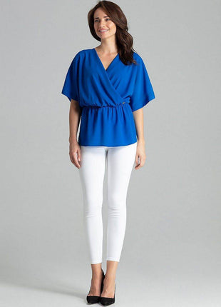 Loose-Fit Blouse with Short Kimono Sleeves & Envelope Neckline - MimiStylez