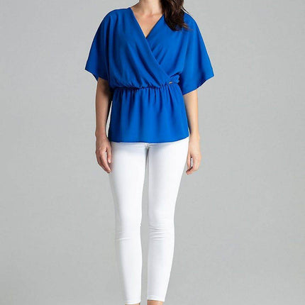 Loose-Fit Blouse with Short Kimono Sleeves & Envelope Neckline - MimiStylez
