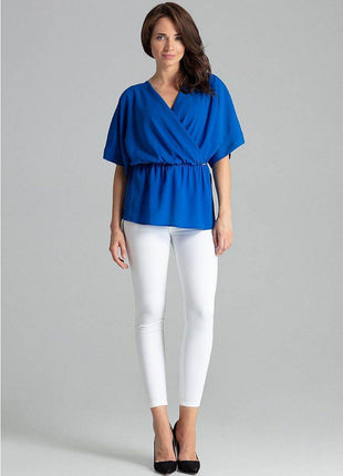 Loose-Fit Blouse with Short Kimono Sleeves & Envelope Neckline - MimiStylez