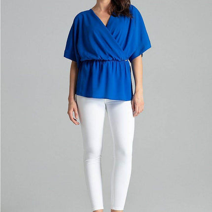 Loose-Fit Blouse with Short Kimono Sleeves & Envelope Neckline - MimiStylez