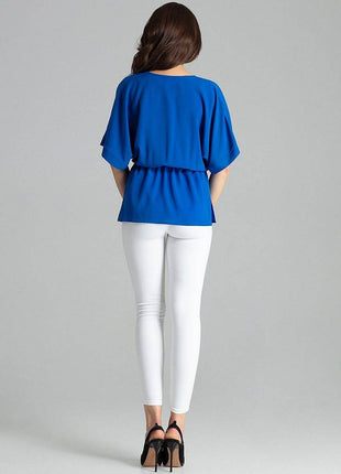 Loose-Fit Blouse with Short Kimono Sleeves & Envelope Neckline - MimiStylez
