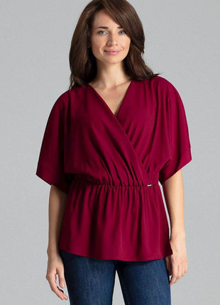 Loose-Fit Blouse with Short Kimono Sleeves & Envelope Neckline - MimiStylez