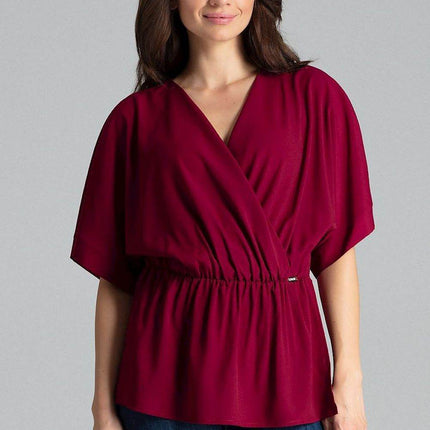 Loose-Fit Blouse with Short Kimono Sleeves & Envelope Neckline - MimiStylez