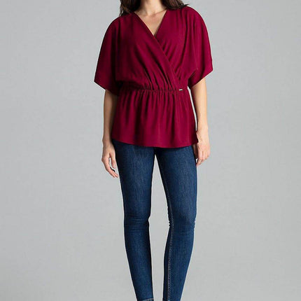 Loose-Fit Blouse with Short Kimono Sleeves & Envelope Neckline - MimiStylez