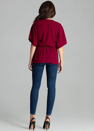 Loose-Fit Blouse with Short Kimono Sleeves & Envelope Neckline - MimiStylez
