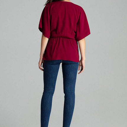 Loose-Fit Blouse with Short Kimono Sleeves & Envelope Neckline - MimiStylez