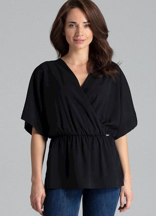 Loose-Fit Blouse with Short Kimono Sleeves & Envelope Neckline - MimiStylez