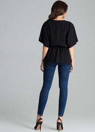 Loose-Fit Blouse with Short Kimono Sleeves & Envelope Neckline - MimiStylez