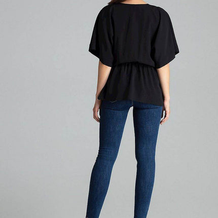 Loose-Fit Blouse with Short Kimono Sleeves & Envelope Neckline - MimiStylez