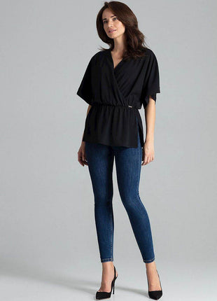 Loose-Fit Blouse with Short Kimono Sleeves & Envelope Neckline - MimiStylez