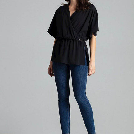 Loose-Fit Blouse with Short Kimono Sleeves & Envelope Neckline - MimiStylez