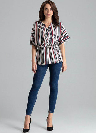 Loose-Fit Blouse with Short Kimono Sleeves & Envelope Neckline - MimiStylez
