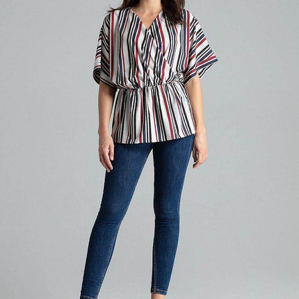 Loose-Fit Blouse with Short Kimono Sleeves & Envelope Neckline - MimiStylez