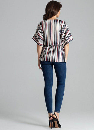 Loose-Fit Blouse with Short Kimono Sleeves & Envelope Neckline - MimiStylez