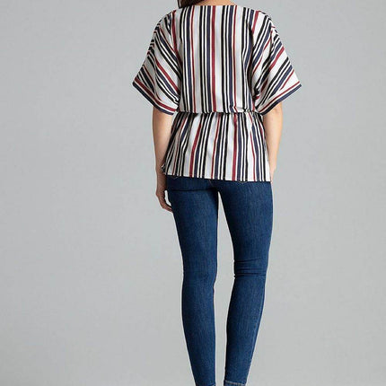 Loose-Fit Blouse with Short Kimono Sleeves & Envelope Neckline - MimiStylez