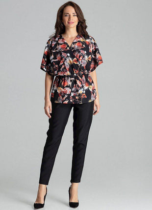 Loose-Fit Blouse with Short Kimono Sleeves & Envelope Neckline - MimiStylez