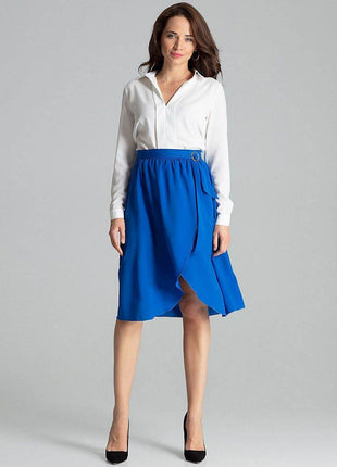 Sapphire Wrap-Front Midi Skirt with Pleated Waist & Buckle - MimiStylez
