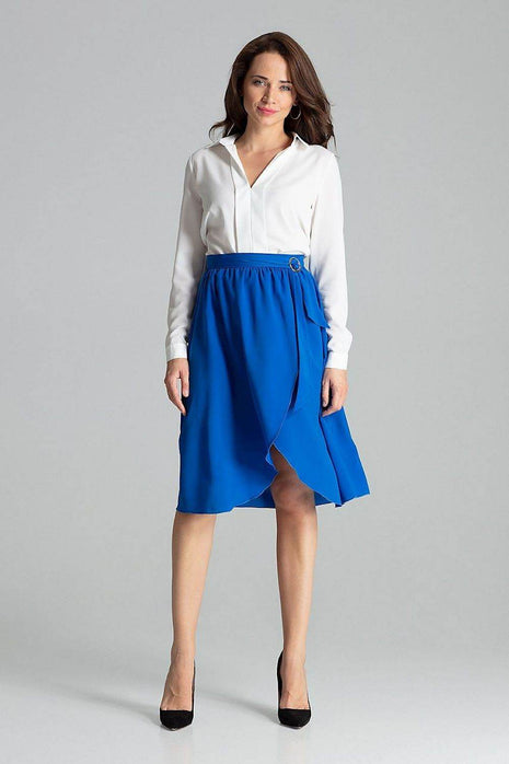 Sapphire Wrap-Front Midi Skirt with Pleated Waist & Buckle - MimiStylez