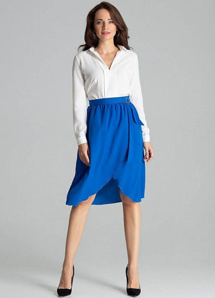 Sapphire Wrap-Front Midi Skirt with Pleated Waist & Buckle - MimiStylez