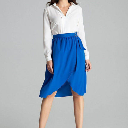 Sapphire Wrap-Front Midi Skirt with Pleated Waist & Buckle - MimiStylez