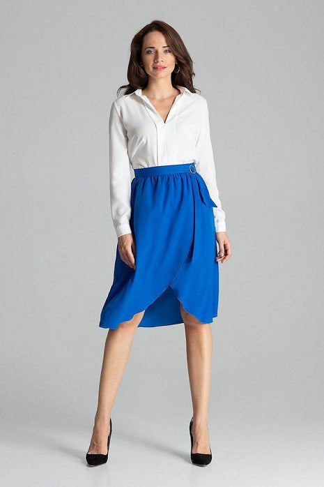 Sapphire Wrap-Front Midi Skirt with Pleated Waist & Buckle - MimiStylez