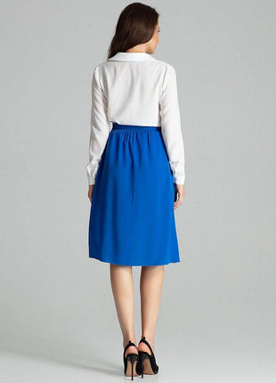 Sapphire Wrap-Front Midi Skirt with Pleated Waist & Buckle - MimiStylez