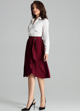 Sapphire Wrap-Front Midi Skirt with Pleated Waist & Buckle - MimiStylez