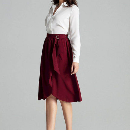 Sapphire Wrap-Front Midi Skirt with Pleated Waist & Buckle - MimiStylez