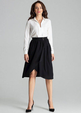 Sapphire Wrap-Front Midi Skirt with Pleated Waist & Buckle - MimiStylez