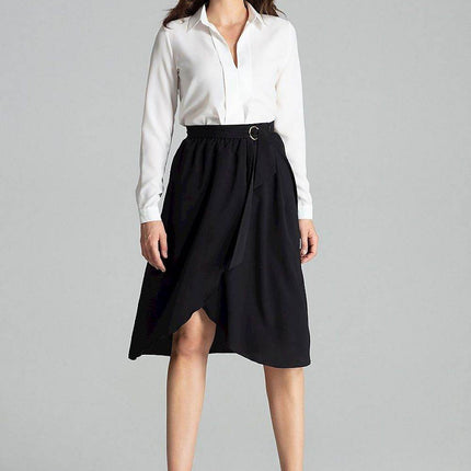Sapphire Wrap-Front Midi Skirt with Pleated Waist & Buckle - MimiStylez