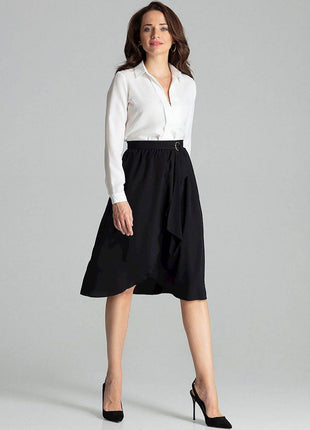 Sapphire Wrap-Front Midi Skirt with Pleated Waist & Buckle - MimiStylez