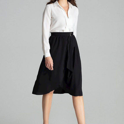 Sapphire Wrap-Front Midi Skirt with Pleated Waist & Buckle - MimiStylez