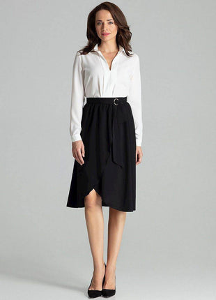 Sapphire Wrap-Front Midi Skirt with Pleated Waist & Buckle - MimiStylez